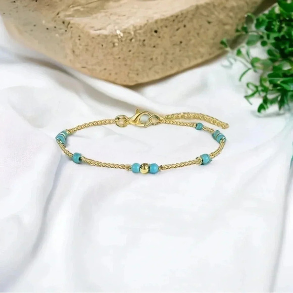 Turquoise Bead Bohemian Gold Anklet Bracelet - Picture 5 of 5